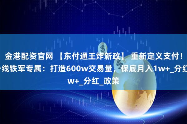 金港配资官网 【东付通王炸新政】 重新定义支付！！！一线铁军专属：打造600w交易量，保底月入1w+_分红_政策